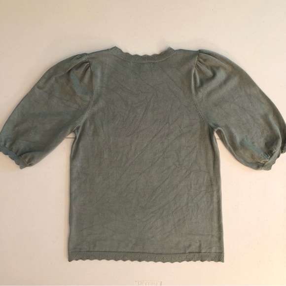 Marled Green Puff Sleeve Sweater Size M - Picture 2 of 7